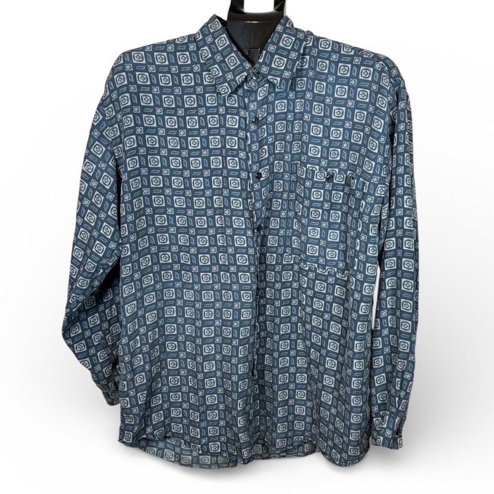 MONTAGE Pour Homme Silk Geometric Print Long Sleeve Button Up Shirt Men's Medium
